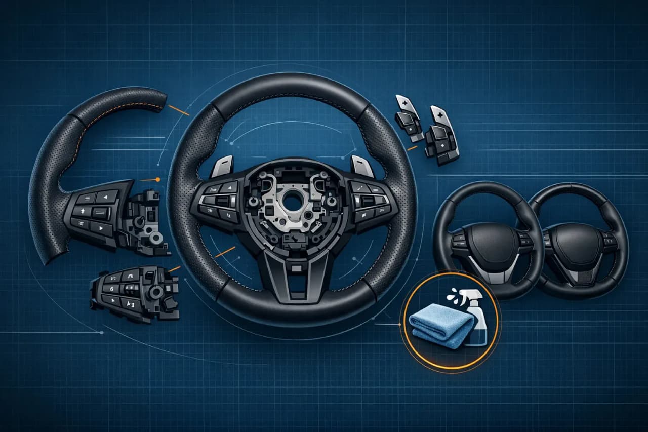 Ilustración de portada: Volantes BMW, opciones, mantenimiento y personalización sin errores